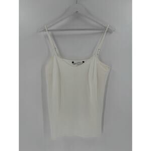 Trina Turk Tank Top Womens Large White V Neck Sheer Adjustable Straps Stretchy